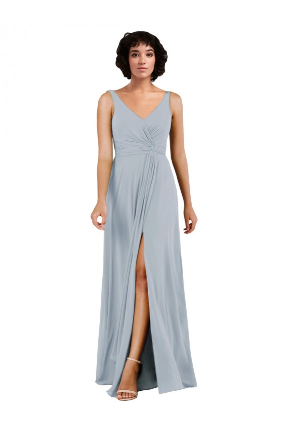 Compre Columna Cuello en V Gasa Largo Vestidos de dama de honor