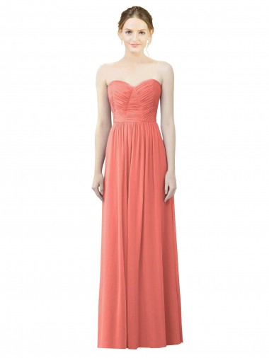 Compre Coral línea A Cuello de Corazón Sin tirantes Gasa Largo Vestidos de dama de honor