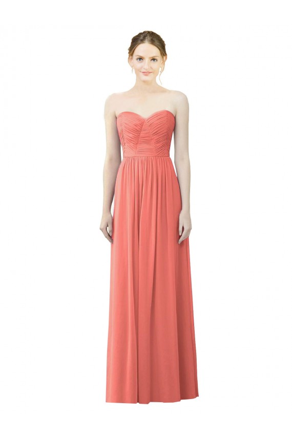 Compre Coral línea A Cuello de Corazón Sin tirantes Gasa Largo Vestidos de dama de honor