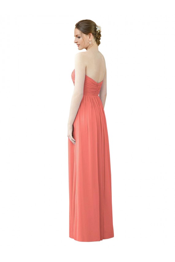 Compre Coral línea A Cuello de Corazón Sin tirantes Gasa Largo Vestidos de dama de honor