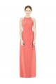 Compre Coral línea A Halter Gasa Largo Vestidos de dama de honor