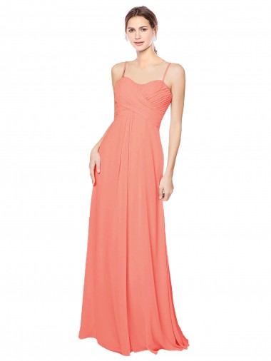 Compre Coral línea A Tirantes espagueti Gasa Largo Vestidos de dama de honor