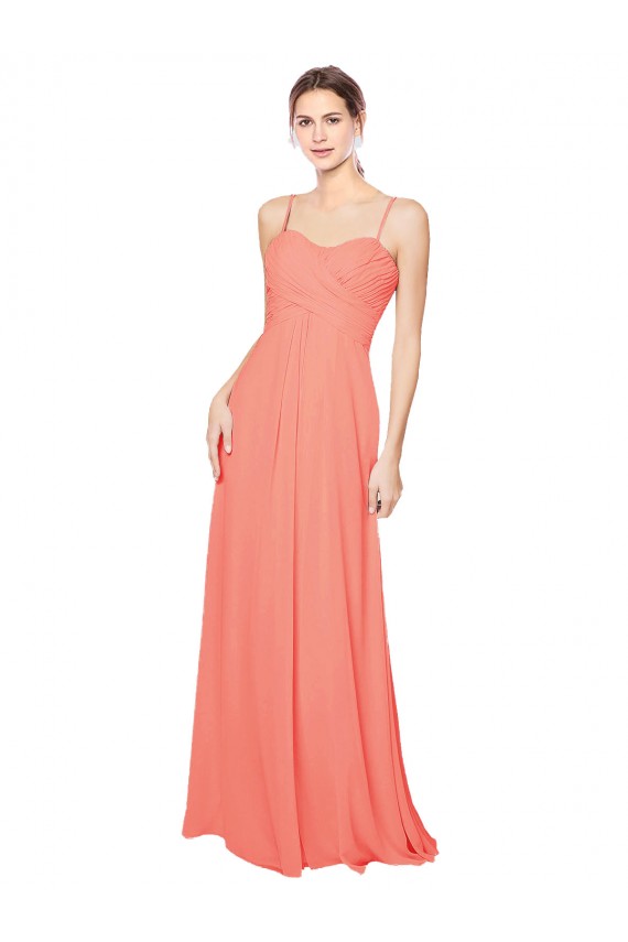 Compre Coral línea A Tirantes espagueti Gasa Largo Vestidos de dama de honor