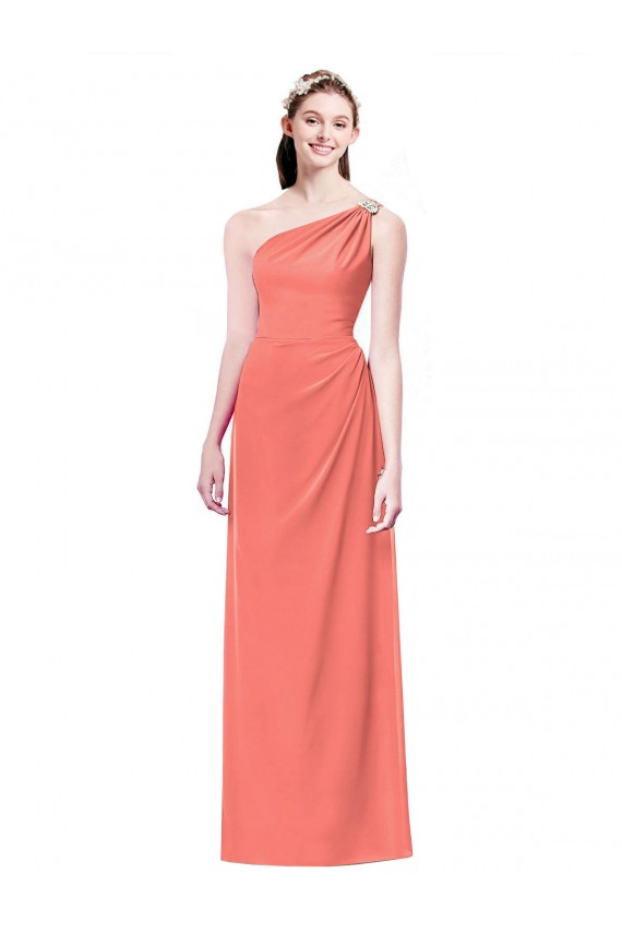 Compre Coral línea A Un Hombre Gasa Largo Vestidos de dama de honor