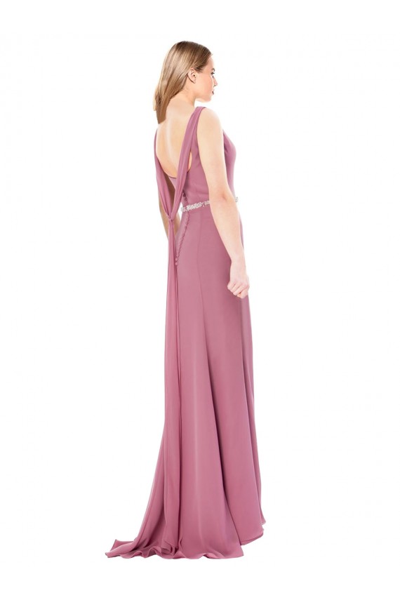Compre Cubierta Cuello Alto Gasa Largo Vestidos de dama de honor / Vestidos de fiesta
