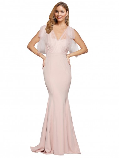 Compre Cubierta Cuello de Corazón Crepé Elástico Tul Largo Formales Vestidos de dama de honor / Vestidos de fiesta