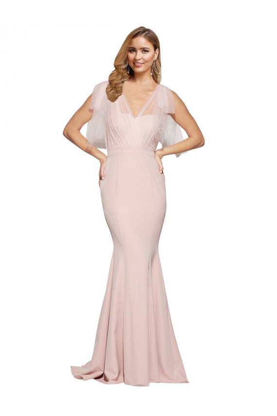 Compre Cubierta Cuello de Corazón Crepé Elástico Tul Largo Formales Vestidos de dama de honor / Vestidos de fiesta