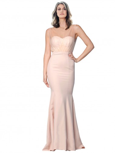 Compre Cubierta Cuello de Corazón Crepé Elástico Tul Largo Formales Vestidos de dama de honor / Vestidos de fiesta