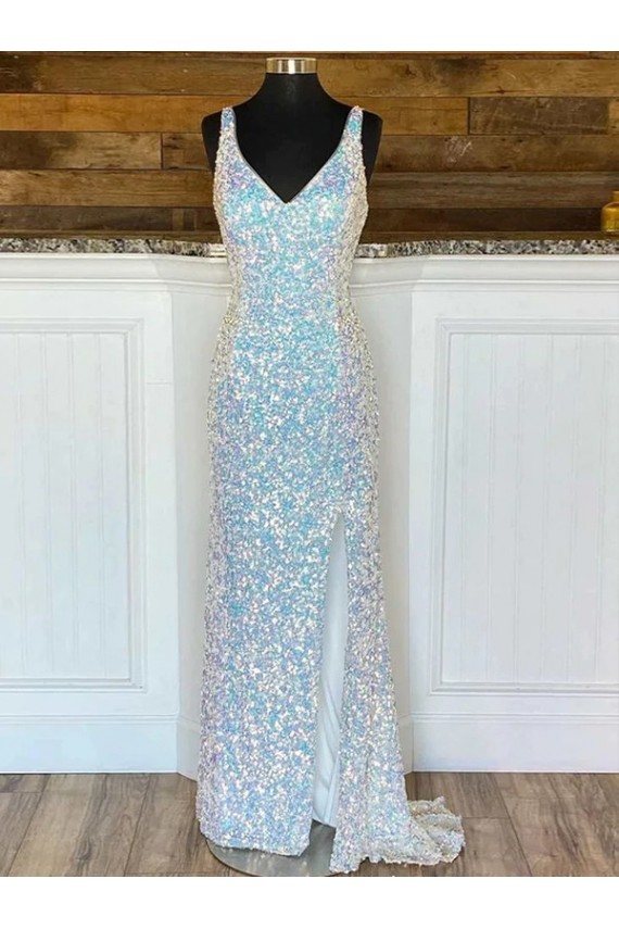 Compre Cubierta Cuello en V Barrer tren Lentejuelas Terciopelo Largo Vestidos de fiesta