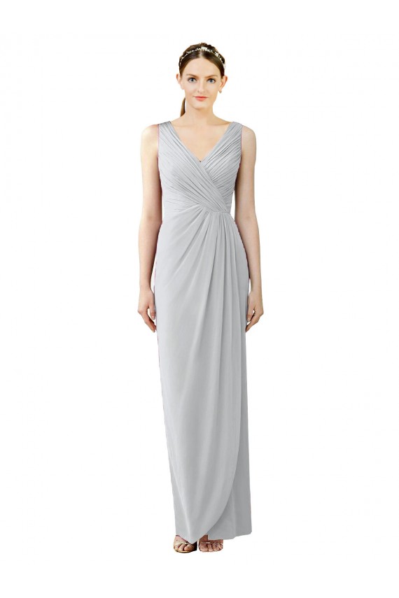 Compre Cubierta Cuello en V Gasa Largo Vestidos de dama de honor