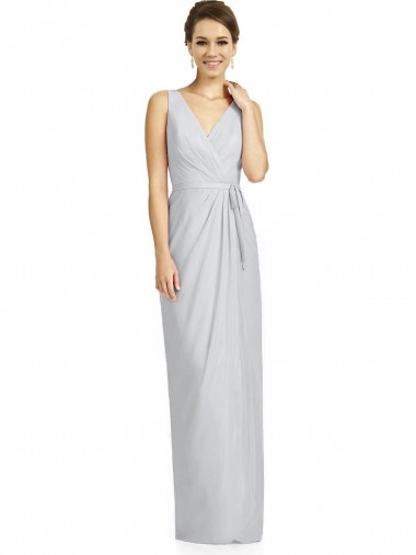 Compre Cubierta Cuello en V Gasa Largo Vestidos de dama de honor