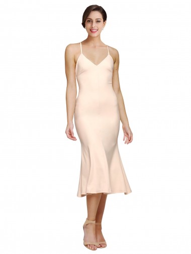 Compre Cubierta Cuello en V Midi Crepé Elástico Corto Vestidos de dama de honor / Vestidos de fiesta / Vestidos de cóctel