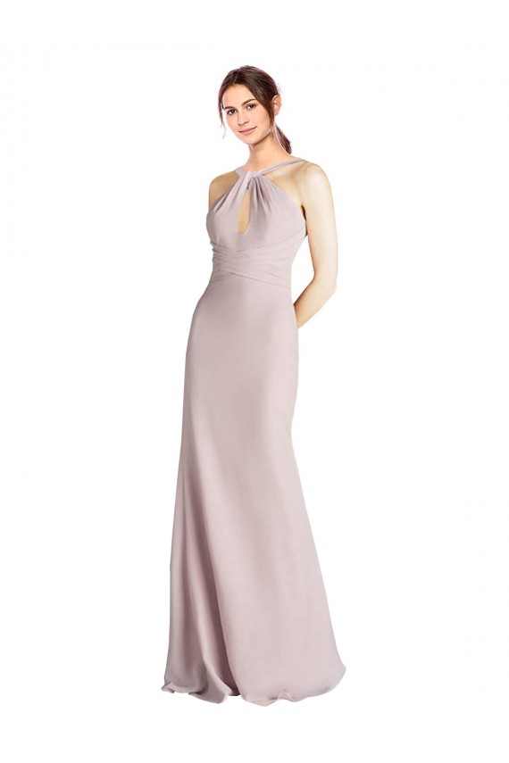 Compre Cubierta Halter Cuello Alto Gasa Largo Vestidos de dama de honor