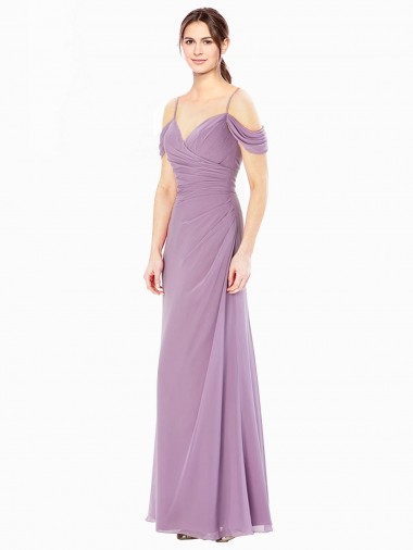 Compre Cubierta Hombros Descubiertos Gasa Largo Vestidos de dama de honor