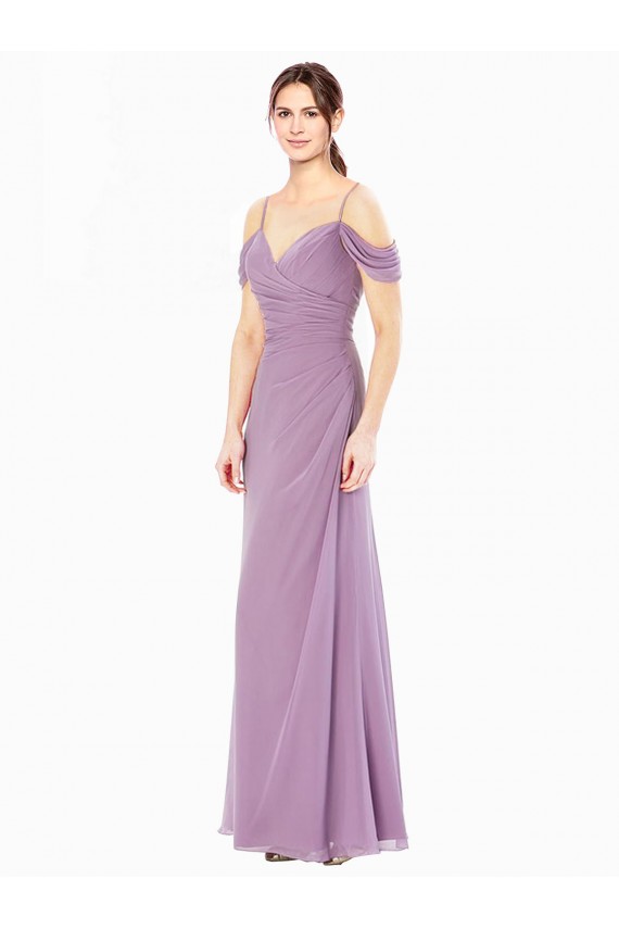 Compre Cubierta Hombros Descubiertos Gasa Largo Vestidos de dama de honor