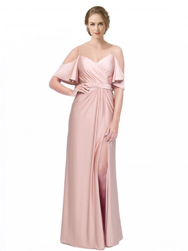 Compre Cubierta Hombros Descubiertos Satén sedoso Largo Formales Vestidos de dama de honor / Vestidos de fiesta