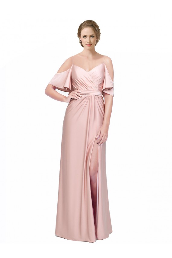 Compre Cubierta Hombros Descubiertos Satén sedoso Largo Formales Vestidos de dama de honor / Vestidos de fiesta