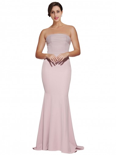 Compre Cubierta Sin tirantes Barrer tren Crepé Elástico Largo Formales Vestidos de dama de honor / Vestidos de fiesta