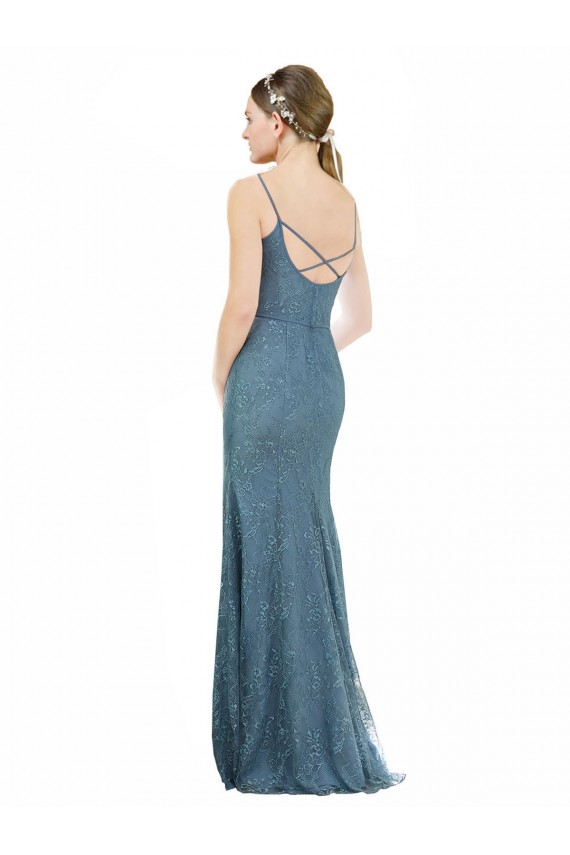 Compre Cubierta Tirantes espagueti Cuello en V Encaje Largo Vestidos de dama de honor