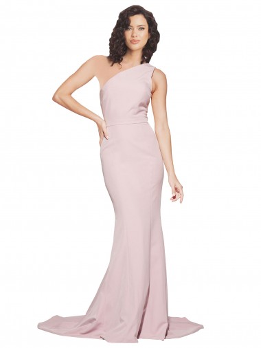 Compre Cubierta Un Hombre Barrer tren Crepé Elástico Largo Vestidos de dama de honor / Vestidos de fiesta