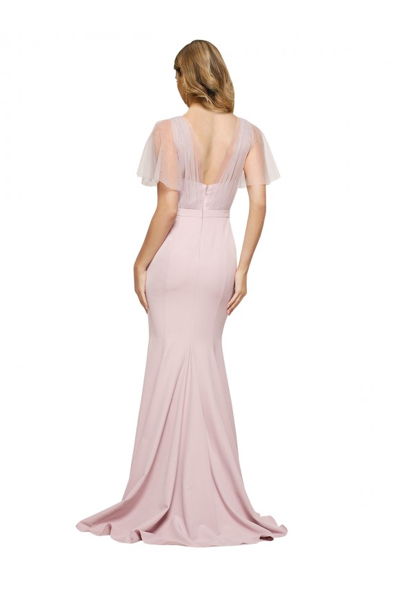 Compre Cubierta Un Hombre Cuello de Corazón Crepé Elástico Tul Largo Formales Vestidos de dama de honor / Vestidos de fiesta