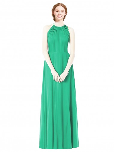 Compre Esmeralda línea A Halter Gasa Largo Vestidos de dama de honor