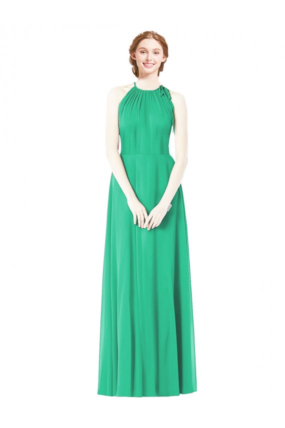 Compre Esmeralda línea A Halter Gasa Largo Vestidos de dama de honor