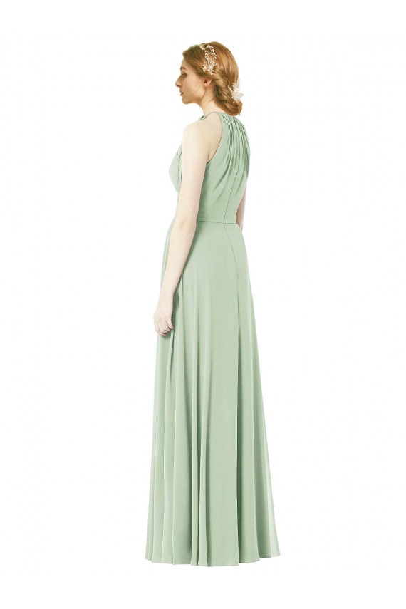Compre Esmeralda línea A Halter Gasa Largo Vestidos de dama de honor
