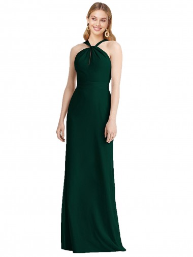 Compre Evergreen Trompeta Halter Gasa Largo Vestidos de dama de honor