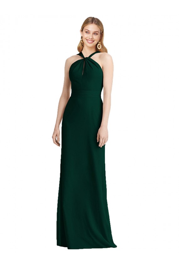 Compre Evergreen Trompeta Halter Gasa Largo Vestidos de dama de honor
