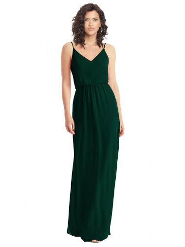Compre Evergreen línea A Cuello en V Gasa Largo Vestidos de dama de honor