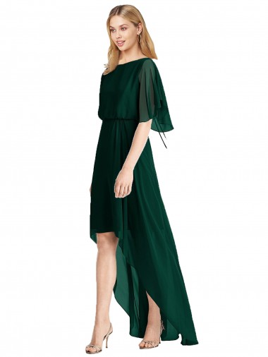 Compre Evergreen línea A Cuello redondo Gasa Largo Asimétrico Vestidos de dama de honor