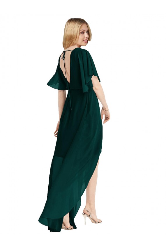 Compre Evergreen línea A Cuello redondo Gasa Largo Asimétrico Vestidos de dama de honor