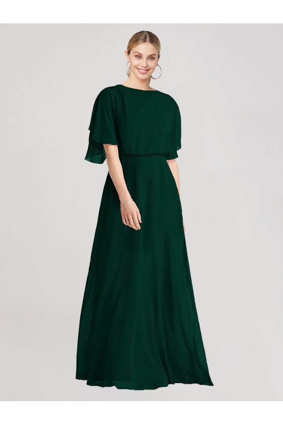 Compre Evergreen línea A Cuello redondo Gasa Largo Vestidos de dama de honor