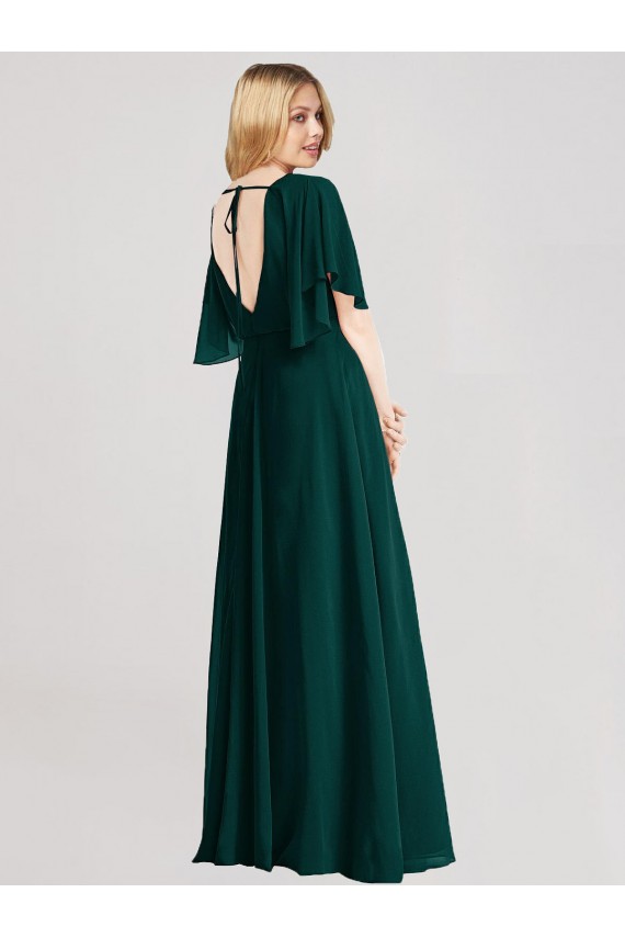 Compre Evergreen línea A Cuello redondo Gasa Largo Vestidos de dama de honor