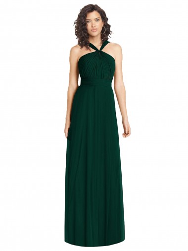 Compre Evergreen línea A Halter Gasa Largo Vestidos de dama de honor