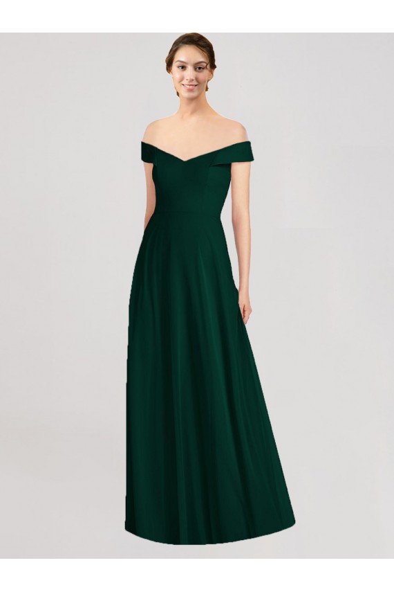 Compre Evergreen línea A Hombros Descubiertos Cuello en V Gasa Largo Vestidos de dama de honor