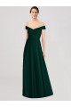 Compre Evergreen línea A Hombros Descubiertos Cuello en V Gasa Largo Vestidos de dama de honor