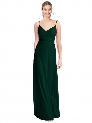 Compre Evergreen línea A Tirantes espagueti Cuello en V Gasa Largo Vestidos de dama de honor