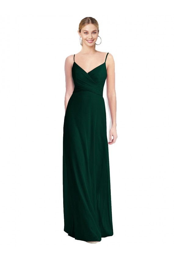 Compre Evergreen línea A Tirantes espagueti Cuello en V Gasa Largo Vestidos de dama de honor