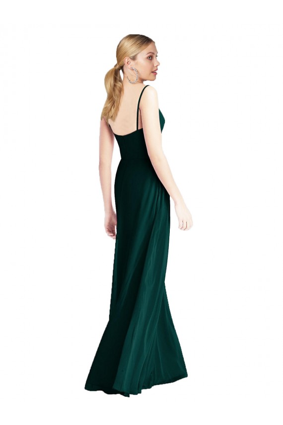 Compre Evergreen línea A Tirantes espagueti Cuello en V Gasa Largo Vestidos de dama de honor