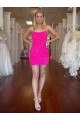 Compre Fucsia Cubierta Tirantes espagueti Corto Lentejuelas Terciopelo Corto Vestidos de fiesta