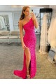 Compre Fucsia Cubierta Un Hombre Barrer tren Lentejuelas Terciopelo Corto Vestidos de fiesta
