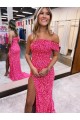 Compre Fucsia Cubierta Un Hombre Barrer tren Lentejuelas Terciopelo Largo Vestidos de fiesta