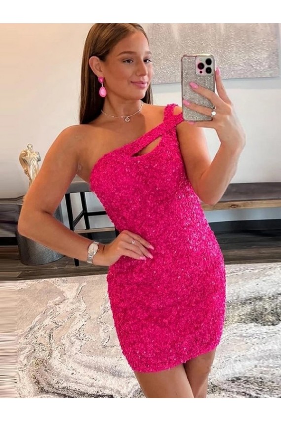 Compre Fucsia Cubierta Un Hombre Corto Lentejuelas Terciopelo Corto Vestidos de fiesta