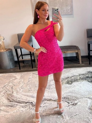 Compre Fucsia Cubierta Un Hombre Corto Lentejuelas Terciopelo Corto Vestidos de fiesta