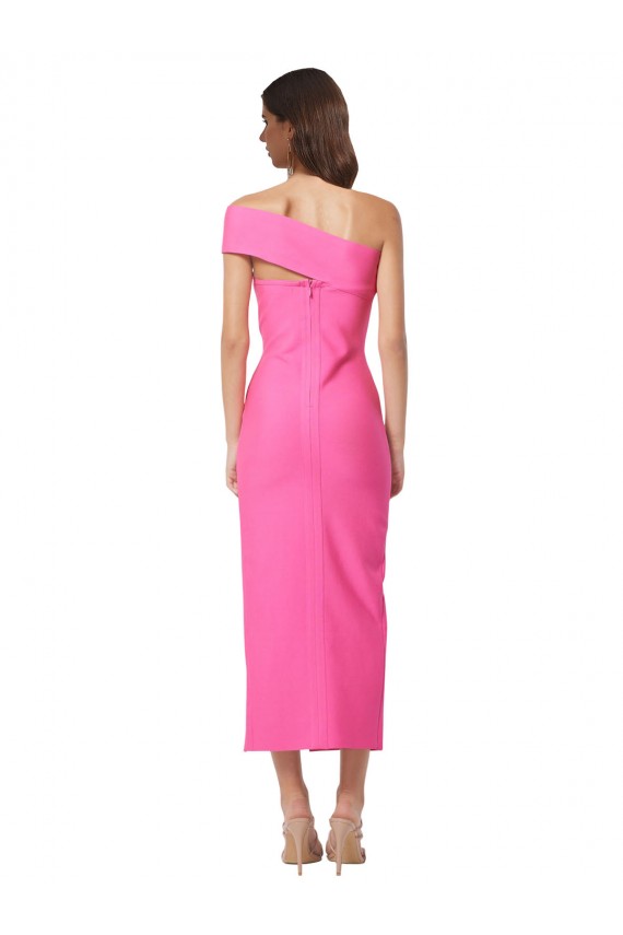 Compre Fucsia Cubierta Un Hombre Midi Crepé Elástico Largo Formales Vestidos de dama de honor / Vestidos de fiesta / Vestidos de cóctel