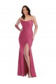 Compre Fucsia Sirena Tirantes espagueti Satén sedoso Largo Formales Vestidos de dama de honor / Vestidos de fiesta