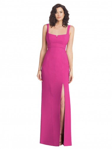 Compre Fucsia Trompeta Cuadrado Crepé Elástico Largo Vestidos de dama de honor / Vestidos de fiesta