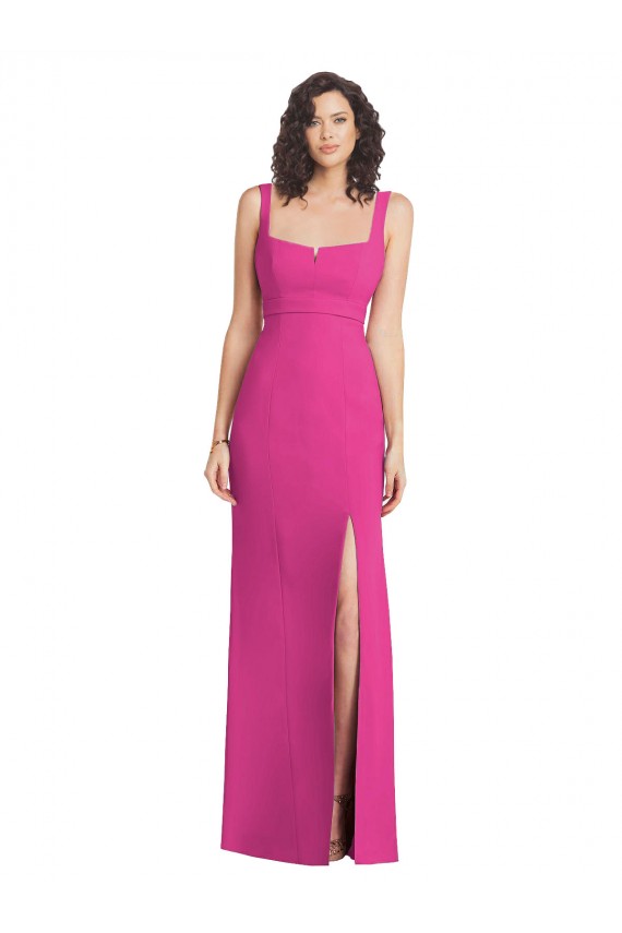 Compre Fucsia Trompeta Cuadrado Crepé Elástico Largo Vestidos de dama de honor / Vestidos de fiesta